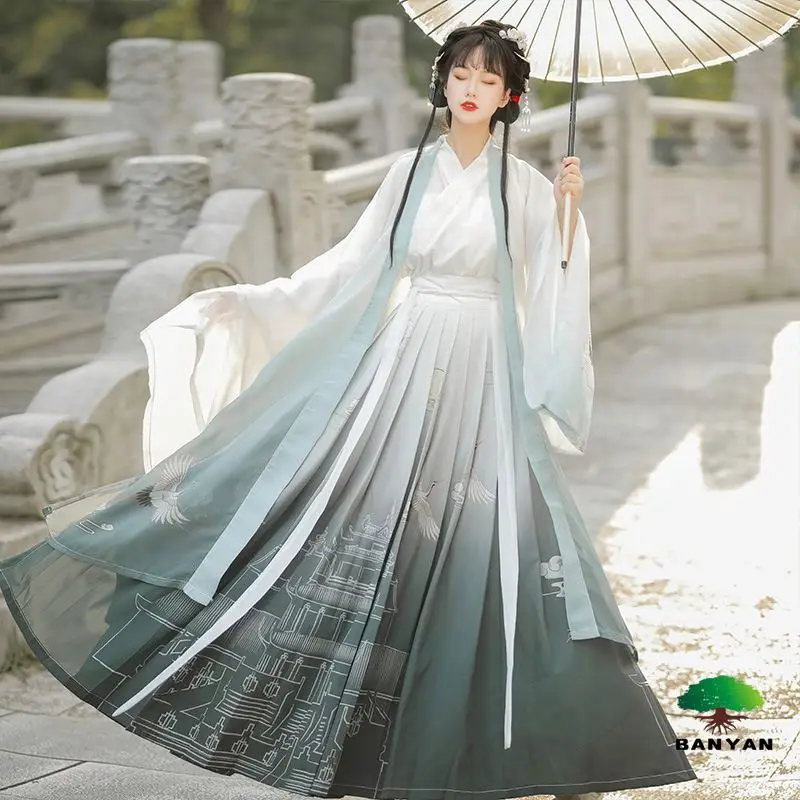 Оптовая продажа новое историческое женское весенне-летнее платье Hanfu в китайском стиле Jin Сказочная аура оригинальное с перекрестным воротником и большими рукавами