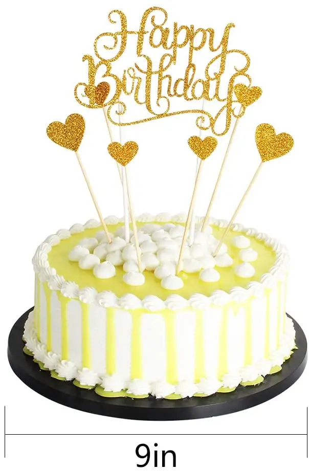 Happy Birthday Cake Toppers Gold Glitter Letters and Love Star Party Decor Decorations Set of