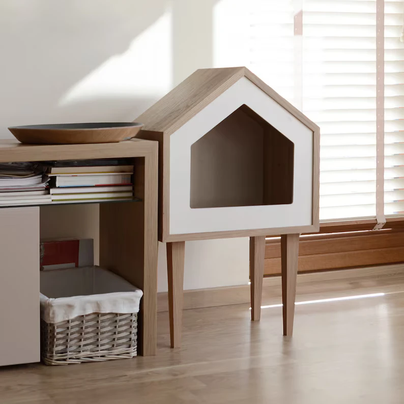 202406 living room new design  Pet Furniture Design Oak Wood  Cat Tree  Pet Cot Cat Bed Premium Cat House