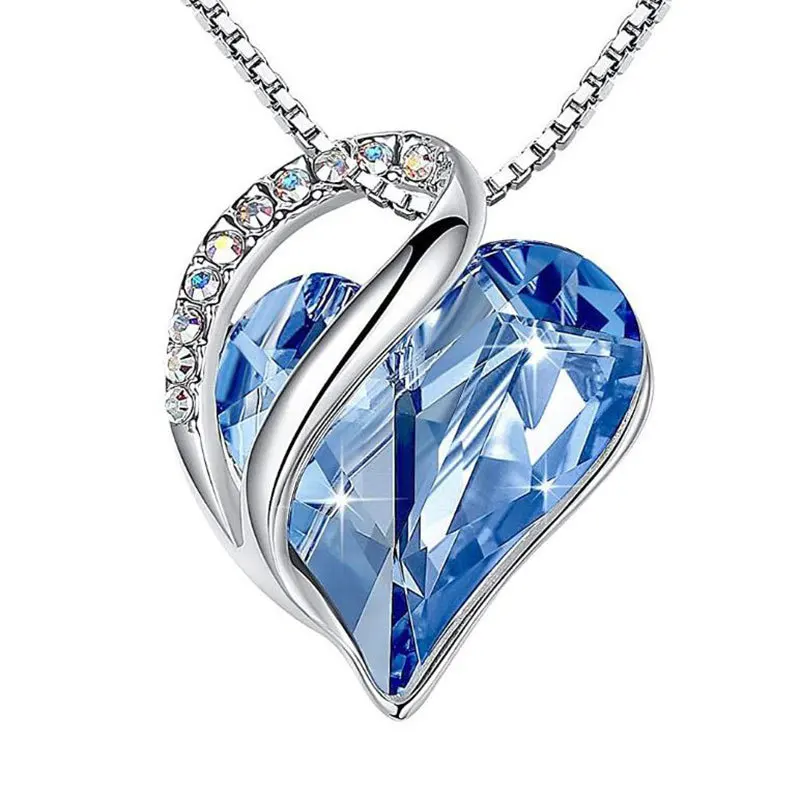 2022 New December Birthday Stone Crystal Pendant Clavicle Chain Ocean Heart Necklace About Women