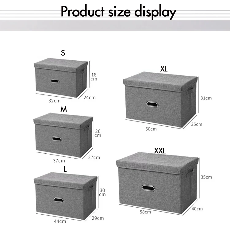 Wholesale Household Solid Color Stackable Foldable Linen Fabric Clothes Blanket Chest Bins Storage Box With Lids