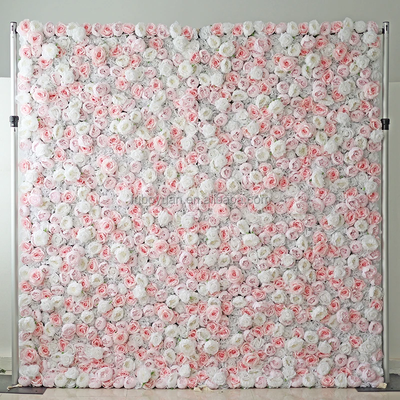 SW wholesale cheap roll up flower wall backdrop 8ft*8ft flower panel wall decorative 3d cloth back pink and white flowers wall