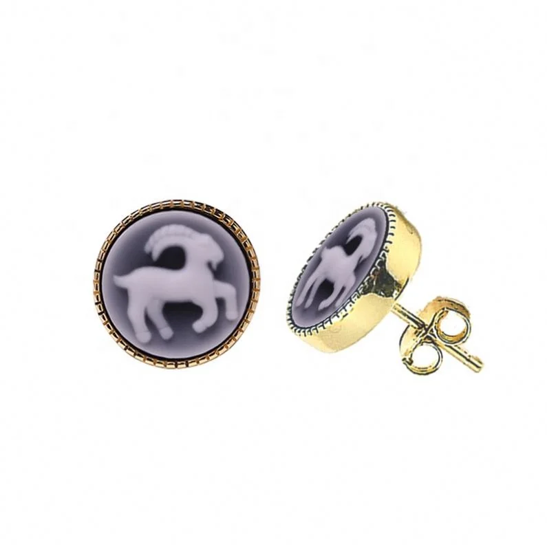 Carved Zodic Gothic Stub Earrings For Women Beloved Jewelry