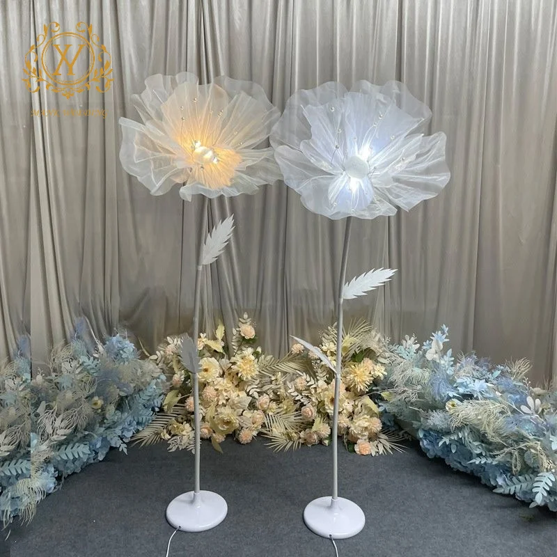 Glowing Yarn Flower T Stage Pathway Light Petal Stand Background Screen Welcome Area Decorative Flowers Light for Wedding Party