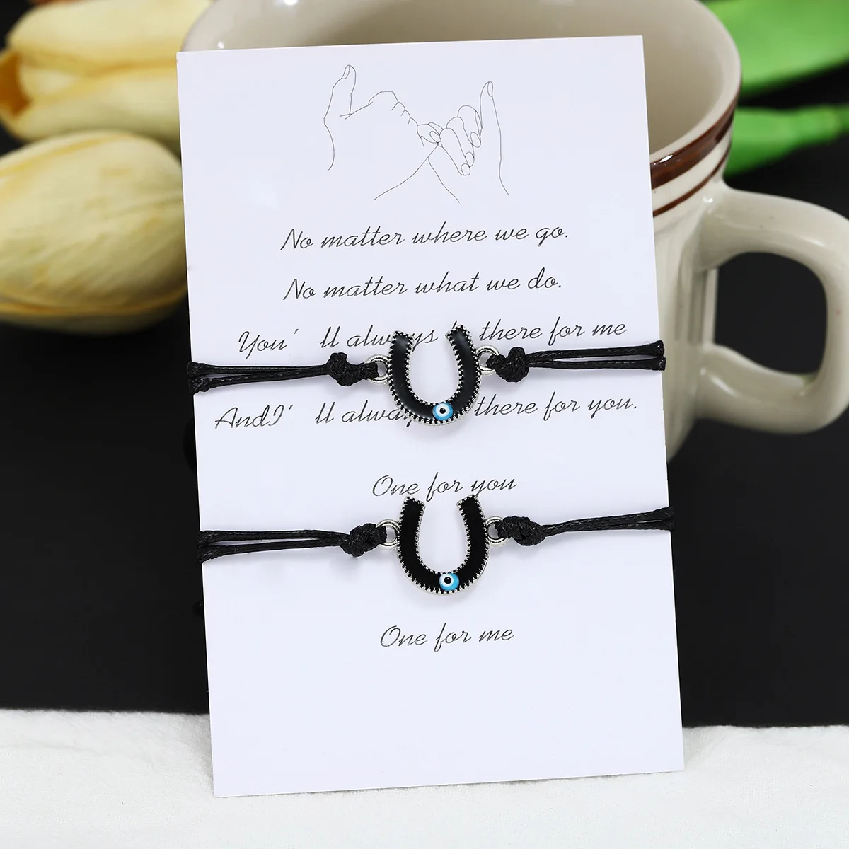 pulsera de pareja Geometric Blue Eye Rubber Band Couple Bracelet for Men Women Horseshoe Charm BFF Bracelets for Best Friend