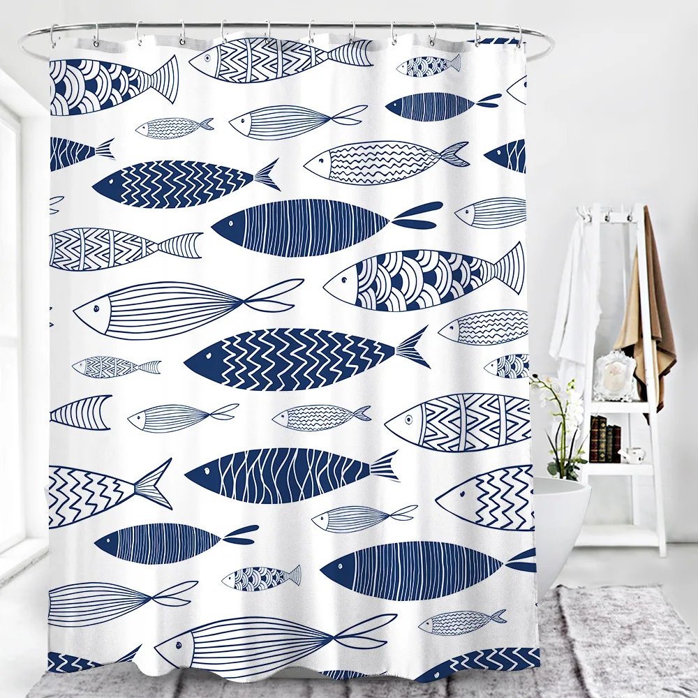 Factory Direct Sale Japanese Ocean Fish Swarm Kids Shower Curtain Digital Printing Waterproof Shower Curtain in the bathroom