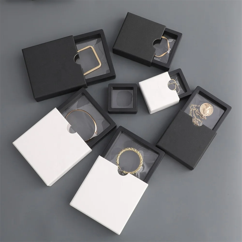 Clear PE Film Suspension Packaging Box Storage Necklace Bracelet Ring Luxury Customized Paper Drawer Box Floating Jewelry Box