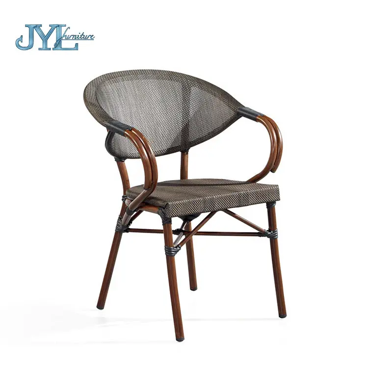 Leisure Garden Balcony Furniture Patio Chair Outdoor Aluminum Frame Bamboo Cafe Bistro Chair