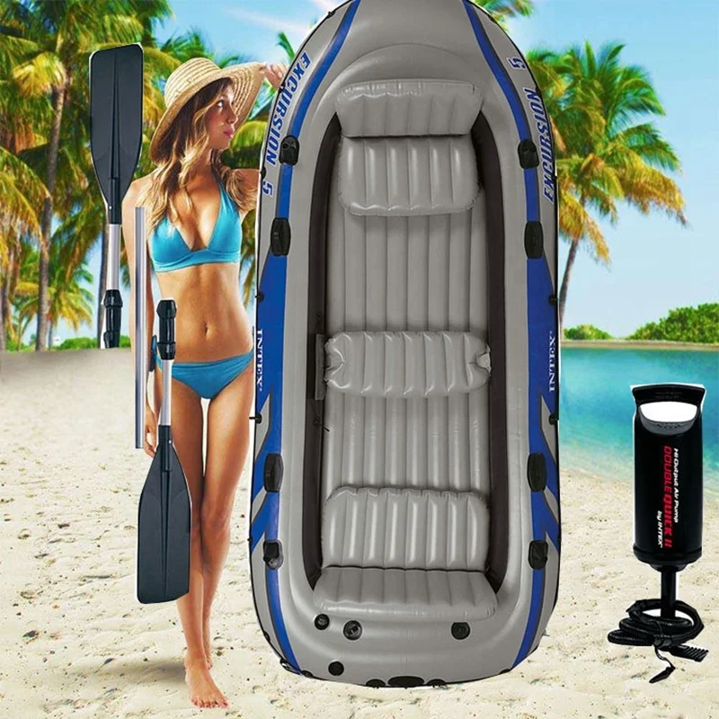 INTEX 68325 Excursion 5 Person Inflatable Rafting Boat Fishing With Adjustable Inflatable Seat