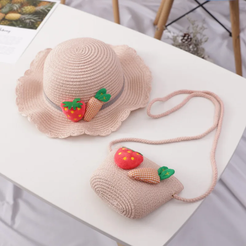 Hot Sale Foldable Packable Paper Fruits Sunhat children Beach Bag And Hat Straw Hats With Logo Canotiera