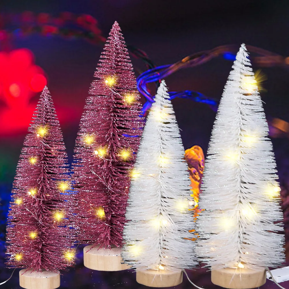 Christmas Artifical Mini Tree White And Rose Craft Table Small Tree With  LED Light For Christmas Decoration