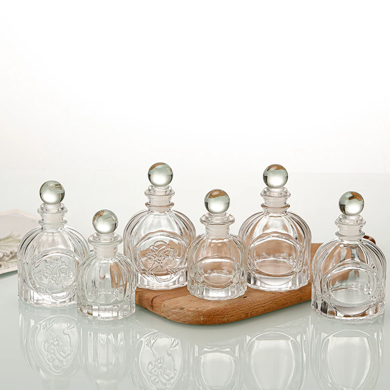 Elegant Beauty Relief Clear Fragrance Perfume Glass Aromatherapy Reed Diffuser Bottle For Home Decoration