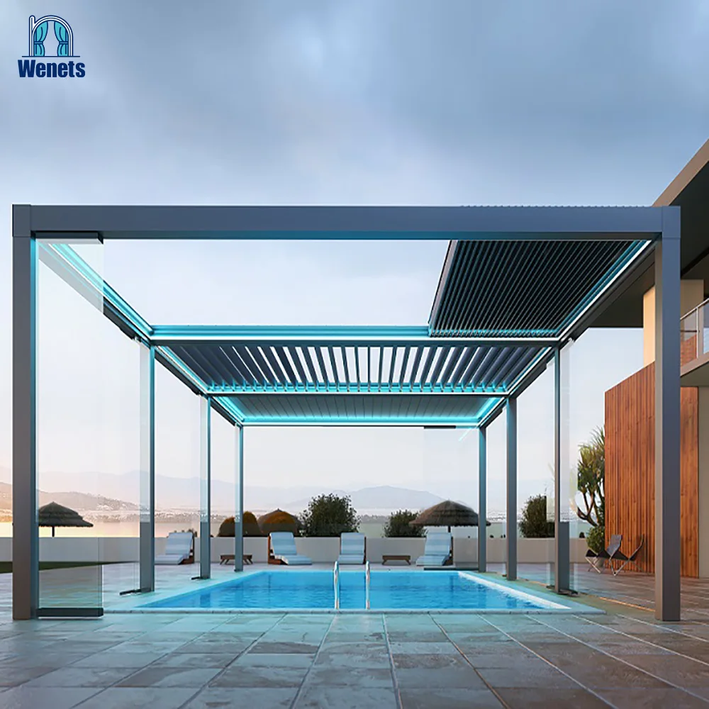 Автоматическая алюминиевая беседка, полностью Выдвижная садовая беседка для жалюзи