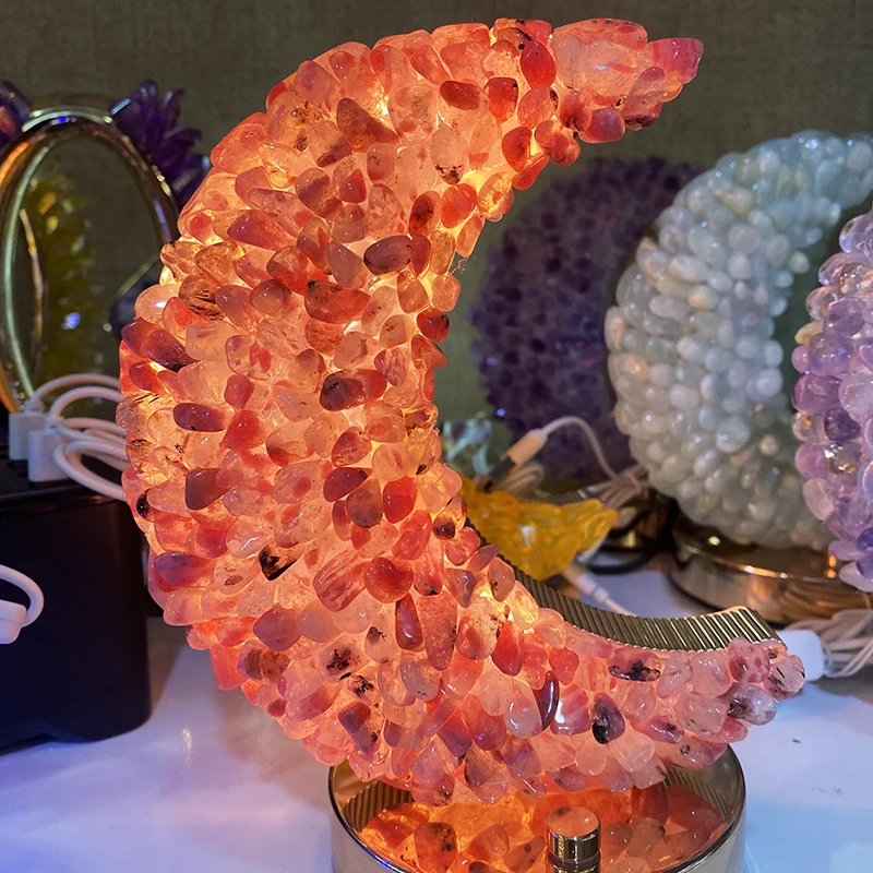 natural crystal night USB light Amethyst tumbled stone night lamp Clear rose quartz Moon Star for decoration