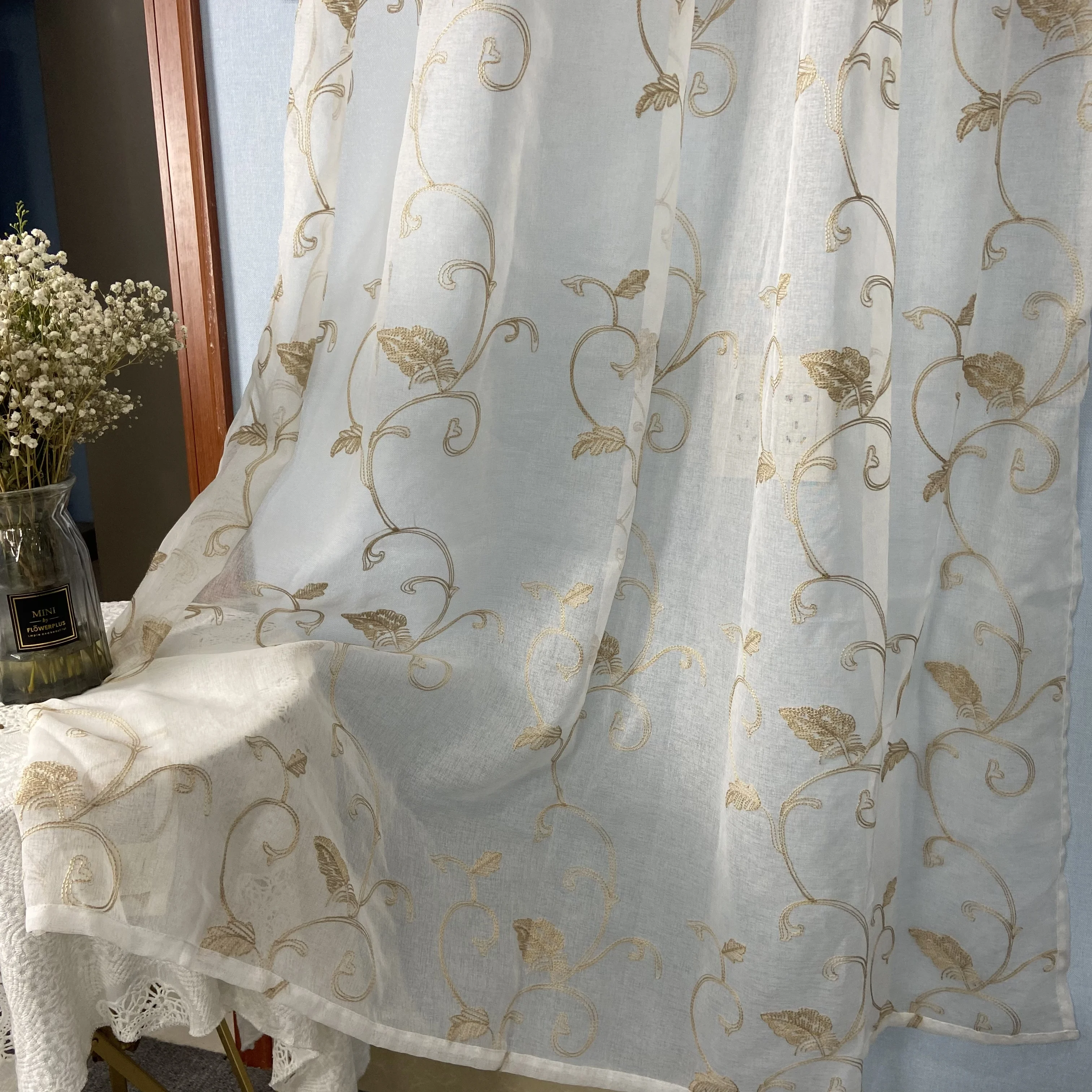 Good quality material black embroidery curtain, Jacquard fabric embroidery curtain Set of 2 /