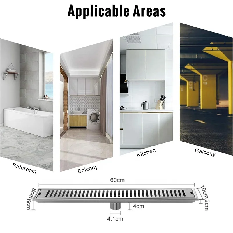 Wesda Wholesale Bathroom Hotel Swimming Pool Removable Stainless Steel Rectangle Long Floor Drain Strainer Linear Shower Drain