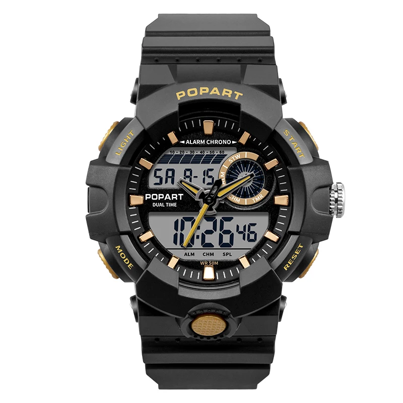 
Custom Brand Sports Black Watches Men Wrist Waterproof Analog-digital Watch Dropshipping 2 Years Battery Life 