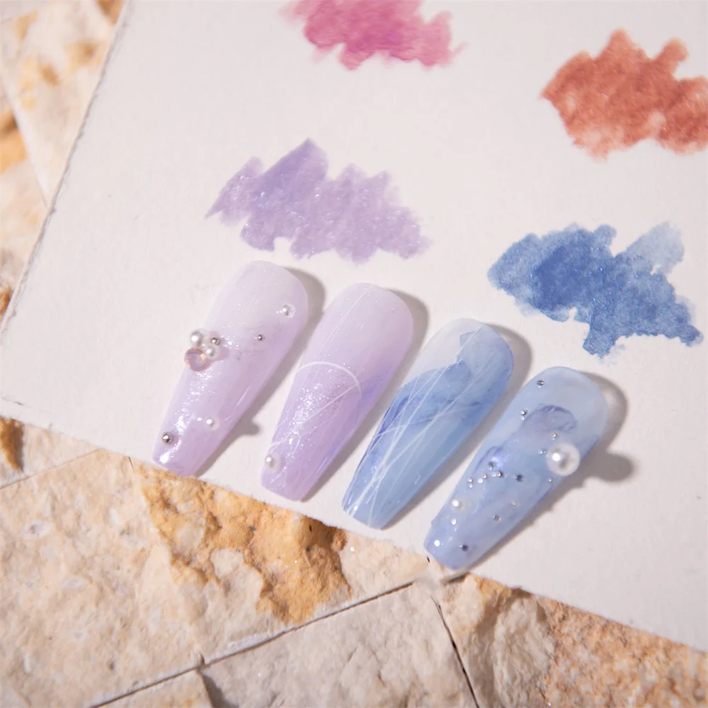 Nail Art Solid Pigment DIY Metal Pearlescent Nail Watercolor Blooming Painted Gel Solid Dyes