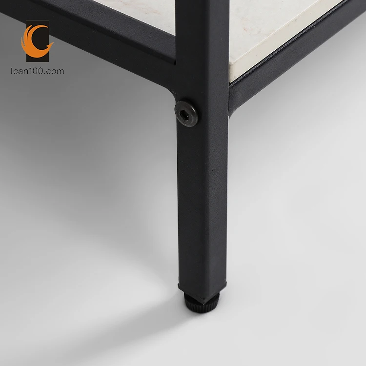 Retro Style Square Sintered Stone And tempered glass Table Top  Metal Frame Table Living Room Furniture  Coffee Table