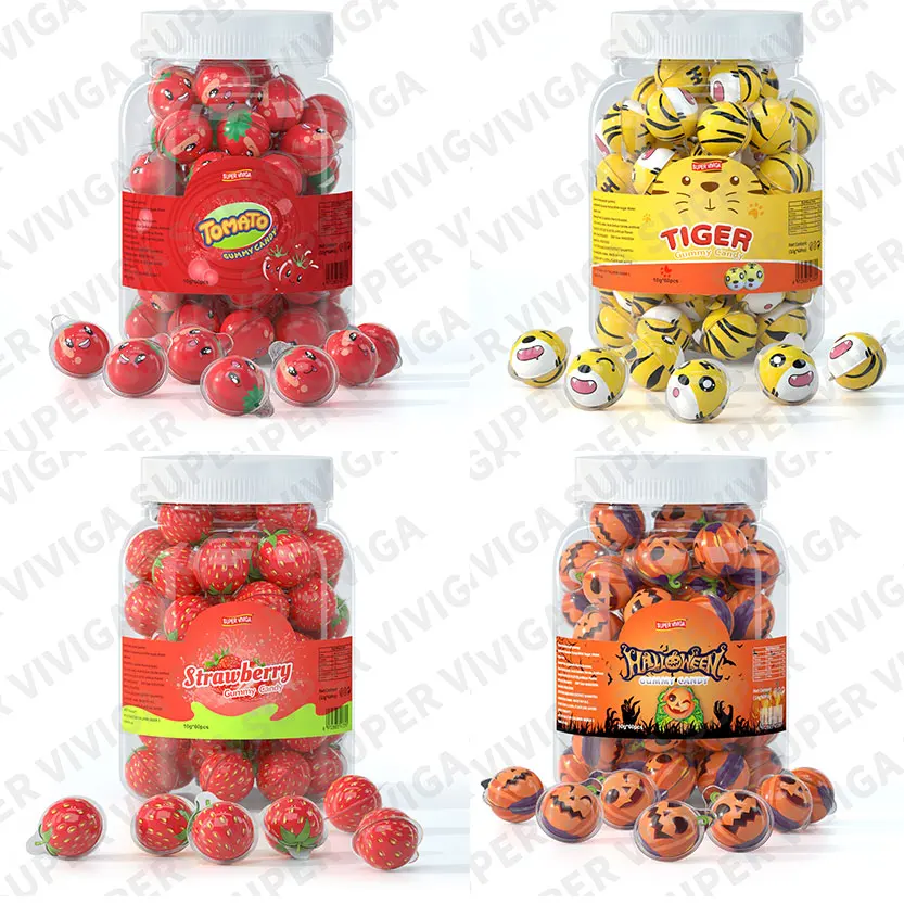 Halal Yummy Ball Gummi Sweets Filled Fruit Jam Jelly Gummy Soft Candy In China
