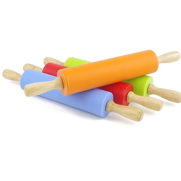 Silicone Rolling Pin Fondant Pastry Bread Roller Non-Stick Surface Wooden Handle 8 inch 12 inch 15 inch