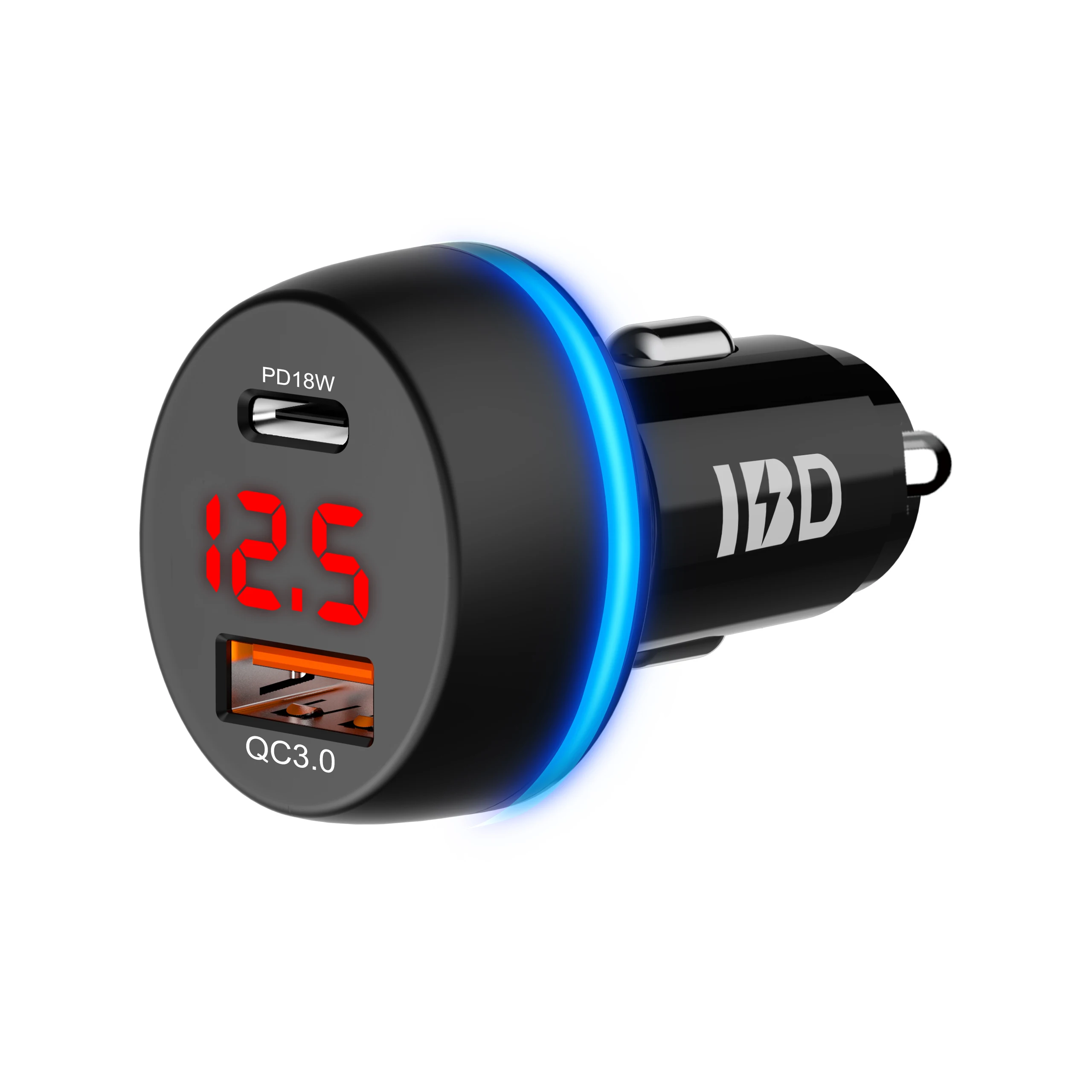  IBD2020 newest design led display dual-port usb car charger qc3.0 with pd 18w