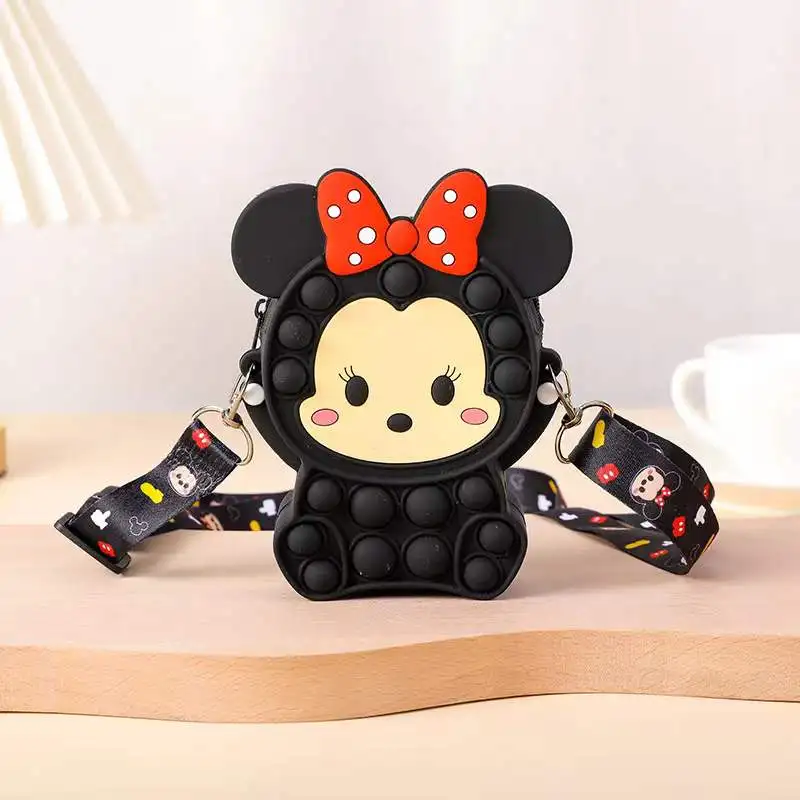 Rainbow minnie mouse coin mini bag silicon kids fidget it bubble pikachu minnie mouse popping purse for girls