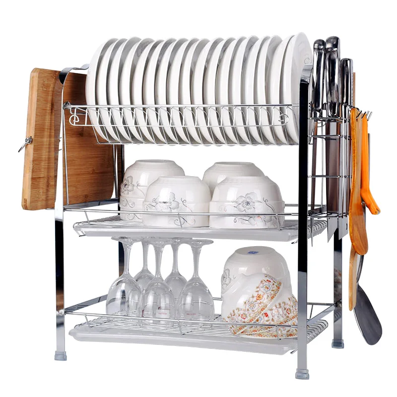Three-layer B-shaped dish drain rack function dish insert knife cutting board rack kitchen storage rack