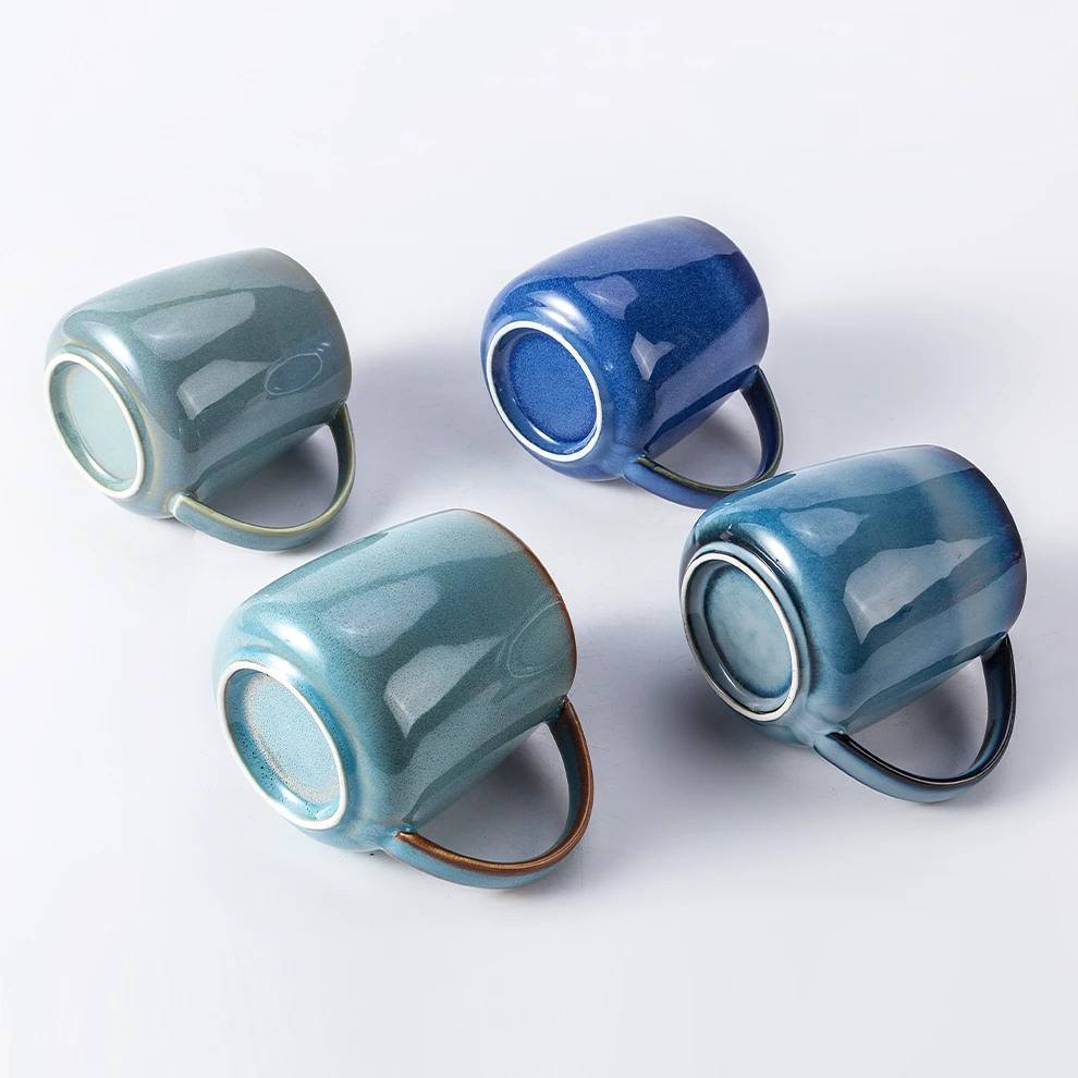 luxury christmas creative custom logo gift packing glazed color changing frosted Blue beer cup 15oz bulk ceramic coffee mugs set