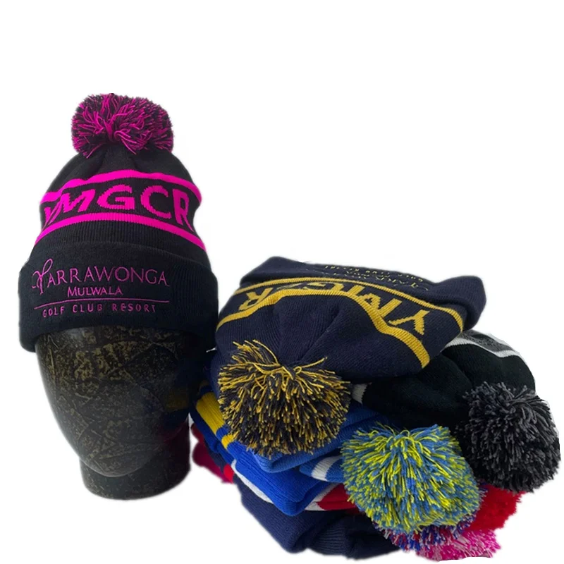 Soft ribbed cuff stripe fleece lined jacquard knit hat winter warm toque woven label beanie with fleece lining