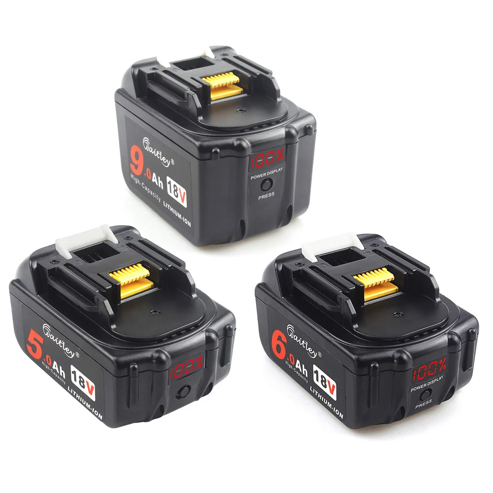 Waitley 18V 5.0 6.0Ah Rechargeable Battery For Makita Power Tools with LED Li-ion Replacement LXT BL1860 1850 18 v 9 A 6000mAh