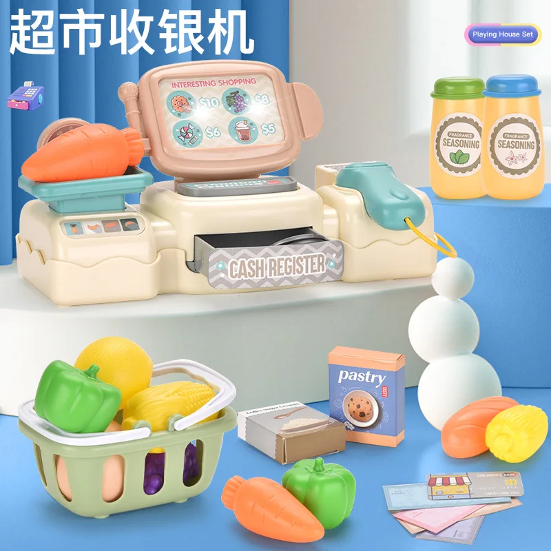 Pretend play calculator cash register with real scanner kids kitchen set toy for kids