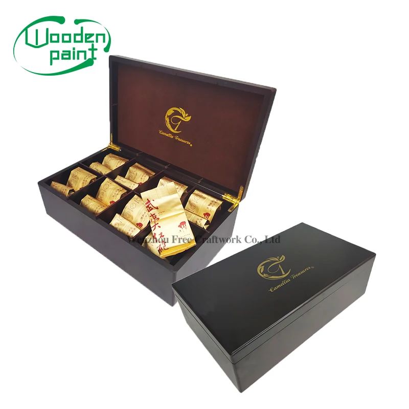 high grade deep red painted empty antique wooden box for tea bag storage boxes custom coffee lacquer wood packaging box