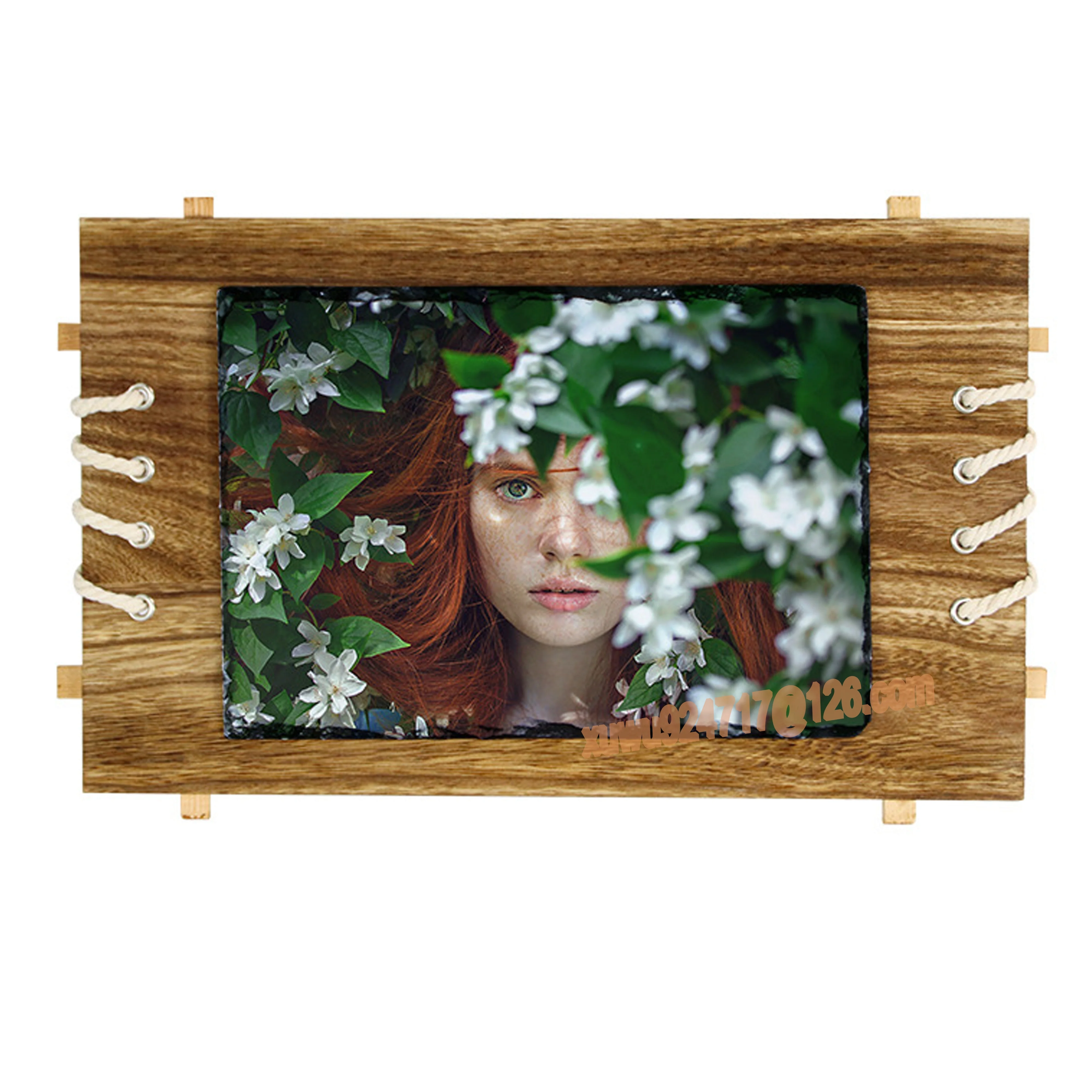 Customized Blank Sublimation Hot Transfer Wood Base Rock Picture Photo Frame Slate Glossy Stone Shining Photo Frame 12x17cm