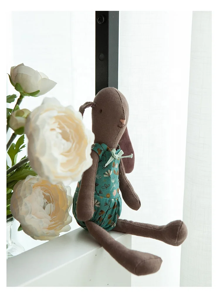 Soft Cotton Linen Mouse Cloth Toy with Removable Dress Premium Handmade Little Mice Fabric Doll Stuffed Mouse Girl Plushie