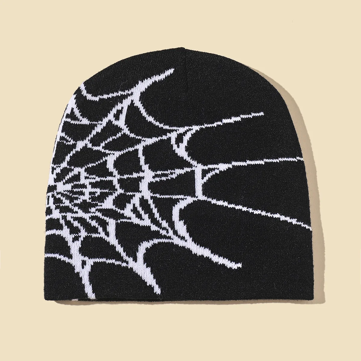 Fashion hip-hop spider web knit beanie hats for outdoor autumn and winter cold-proof warm woolen knitted beanie caps wholesale