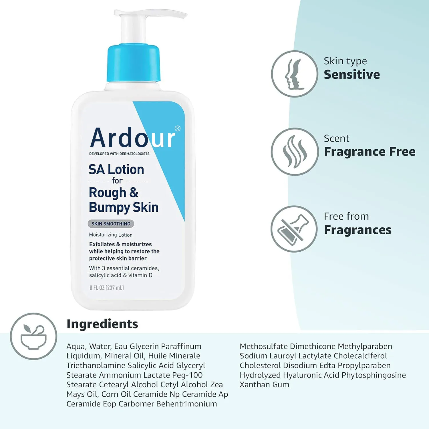 Lotion for Rough Bumpy Skin Vitamin D Hyaluronic Acid Lactic Acid & Salicylic Acid Lotion Fragrance Free Allergy Tested
