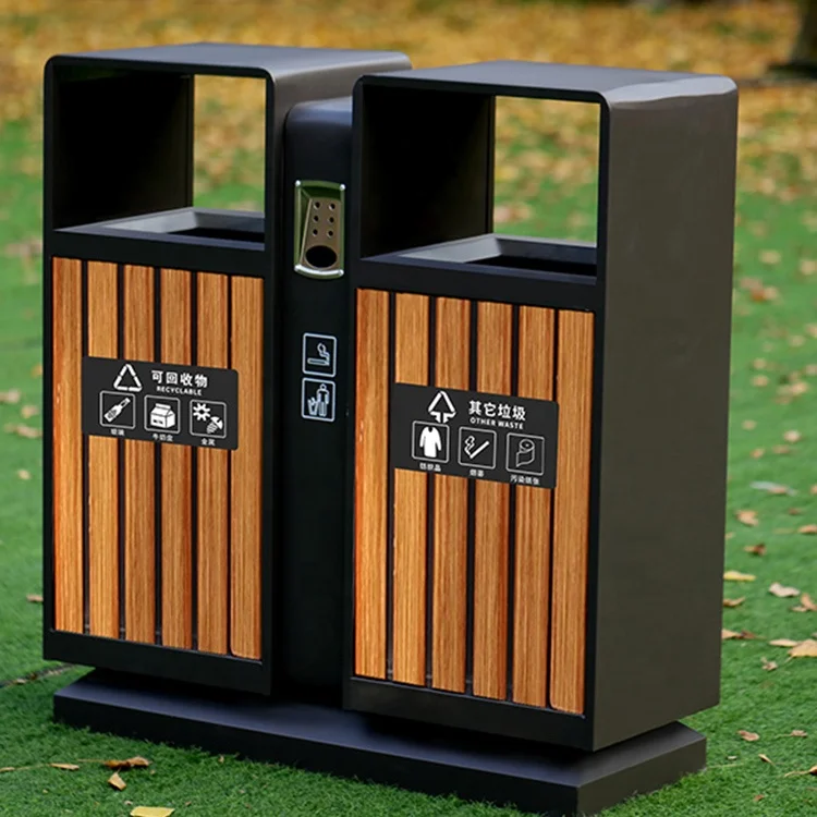 Customized outdoor dustbin steel classified recycling bins garbage sorting box metal waste container trash can for park public