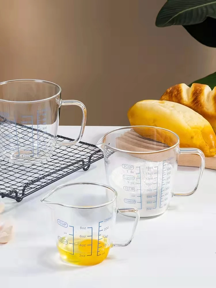 Кухонный лабораторный прозрачный стеклянный стакан измерительный стеклянные мерные кружки стекло с крышкой