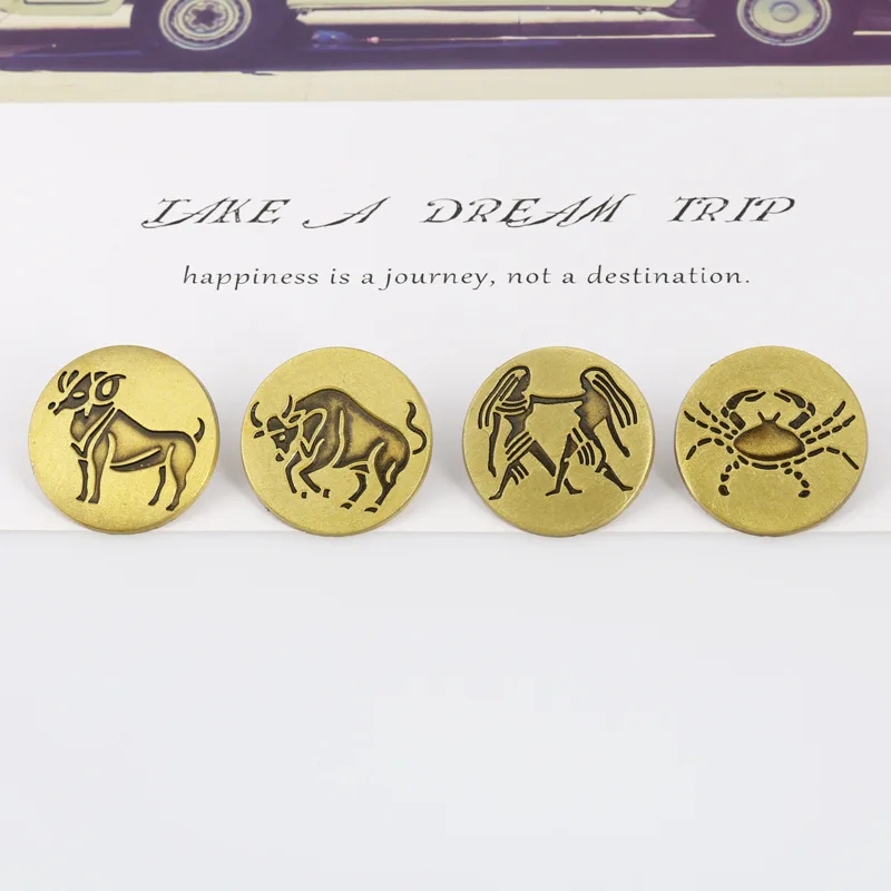 Retro 12 Zodiac Brooches Creative Antique Bronze Zodiac Badge Brooches for Women