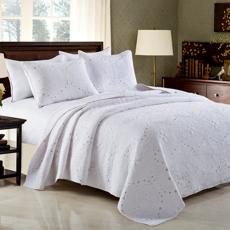 3 Pieces Custom Queen King Size Cotton Quilts Bedding Bedspread and Pillowcase Set