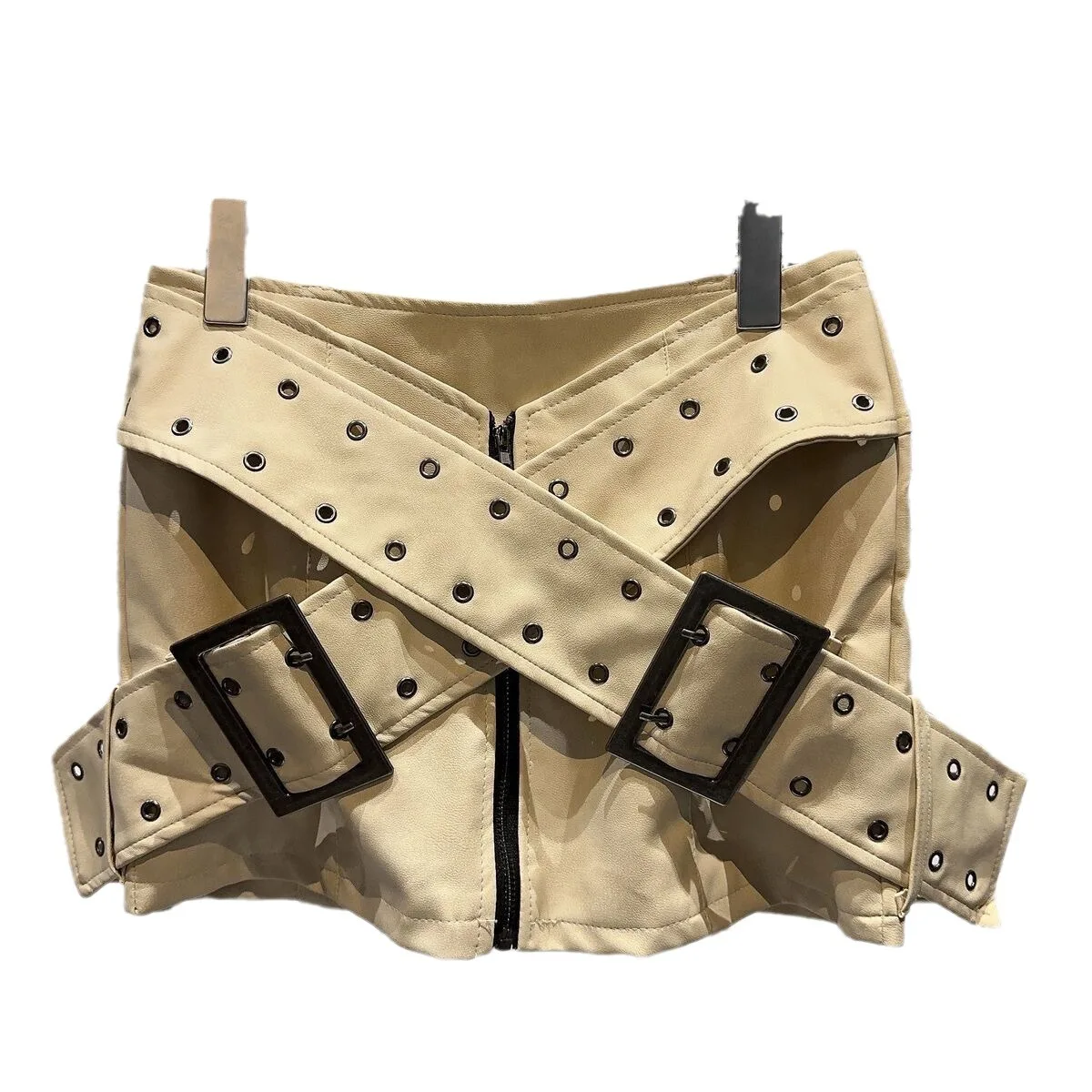 Girls 2024 Spring and Autumn New style fried street cross wide belt pu Leather fashion short skirt