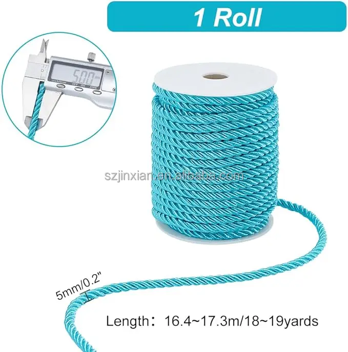 Twisted Trim Cord Rope Thread String for Home Decor, Crafts Making and Costume Crafting Super Soft 3 Strand Nylon Twisted Cord