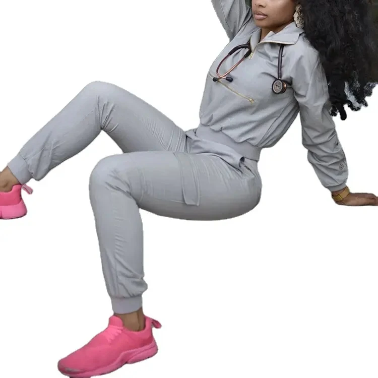 Customize Polyester Rayon Spandex Scrubs Suits For Doctors And Nurses Fashionable Long Sleeve Jogger Scrubs Uniforms Sets