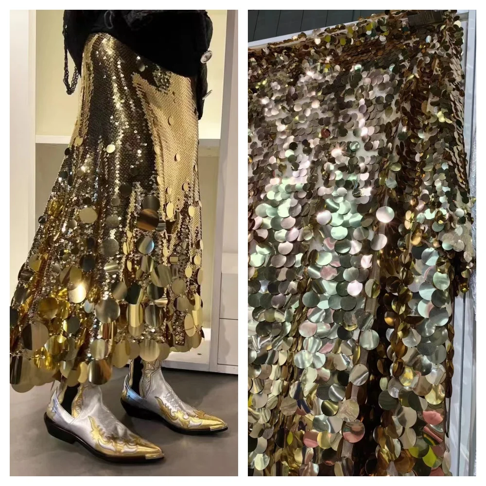 Custom cheap golden supplier 3d embroidery fabric  african lace special 40mm sequin fabric for dress and pillow