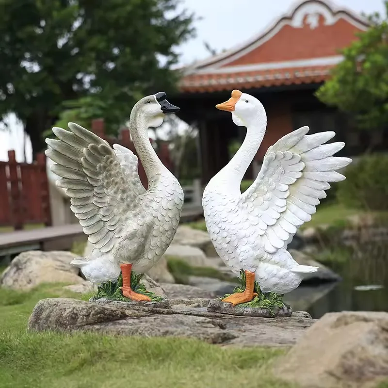Factory directly garden ornaments sculpture fiberglass animal swan poly resin life size goose for park decoration