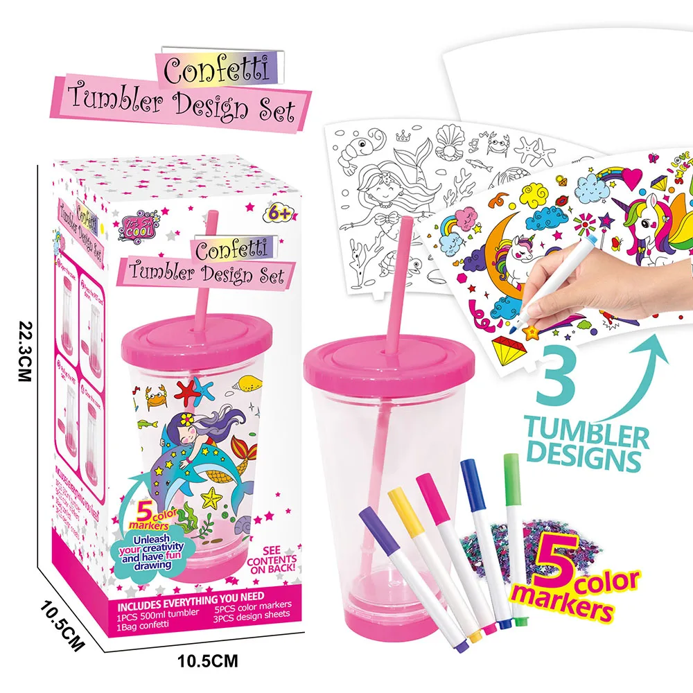 With pen sticker Doodle Pink double layer 500ml water cup toy diy arts craft 2024