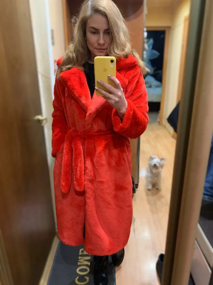 New Women Winter Warm Faux Fur Coat Thick Women Long Coat Turn Down Collar Women Warm Coat