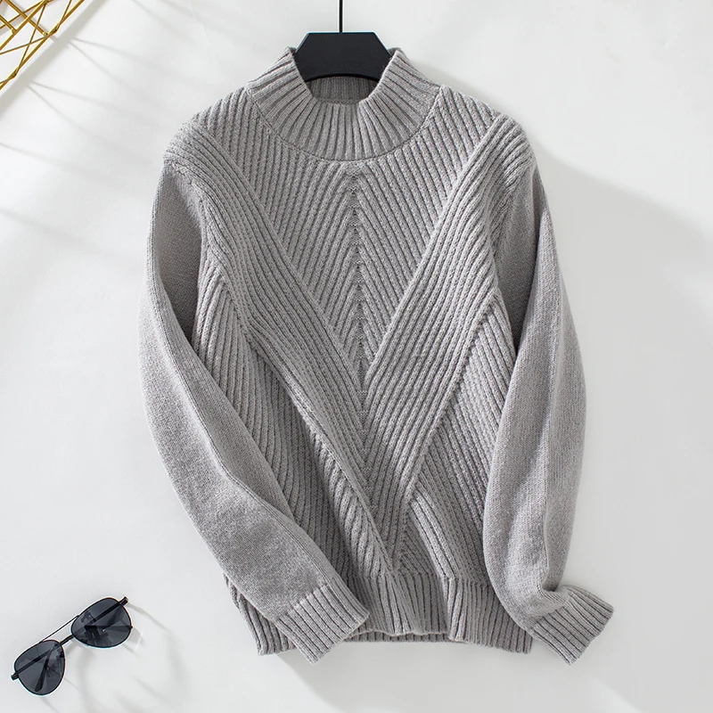 2024 Wholesale Half High Collar Oversize long sleeve Knitted Women Sweaters Twisted Floral Pullover Sweaters