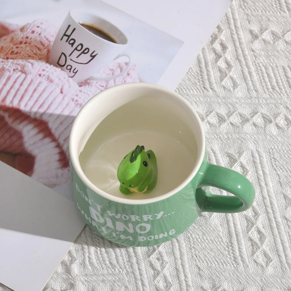 Custom Porcelain Ceramic Mug with Handle and 3D Cartoon Figurines for Coffee Tea Water - Statue of Liberty Sloth Love Dinosaur